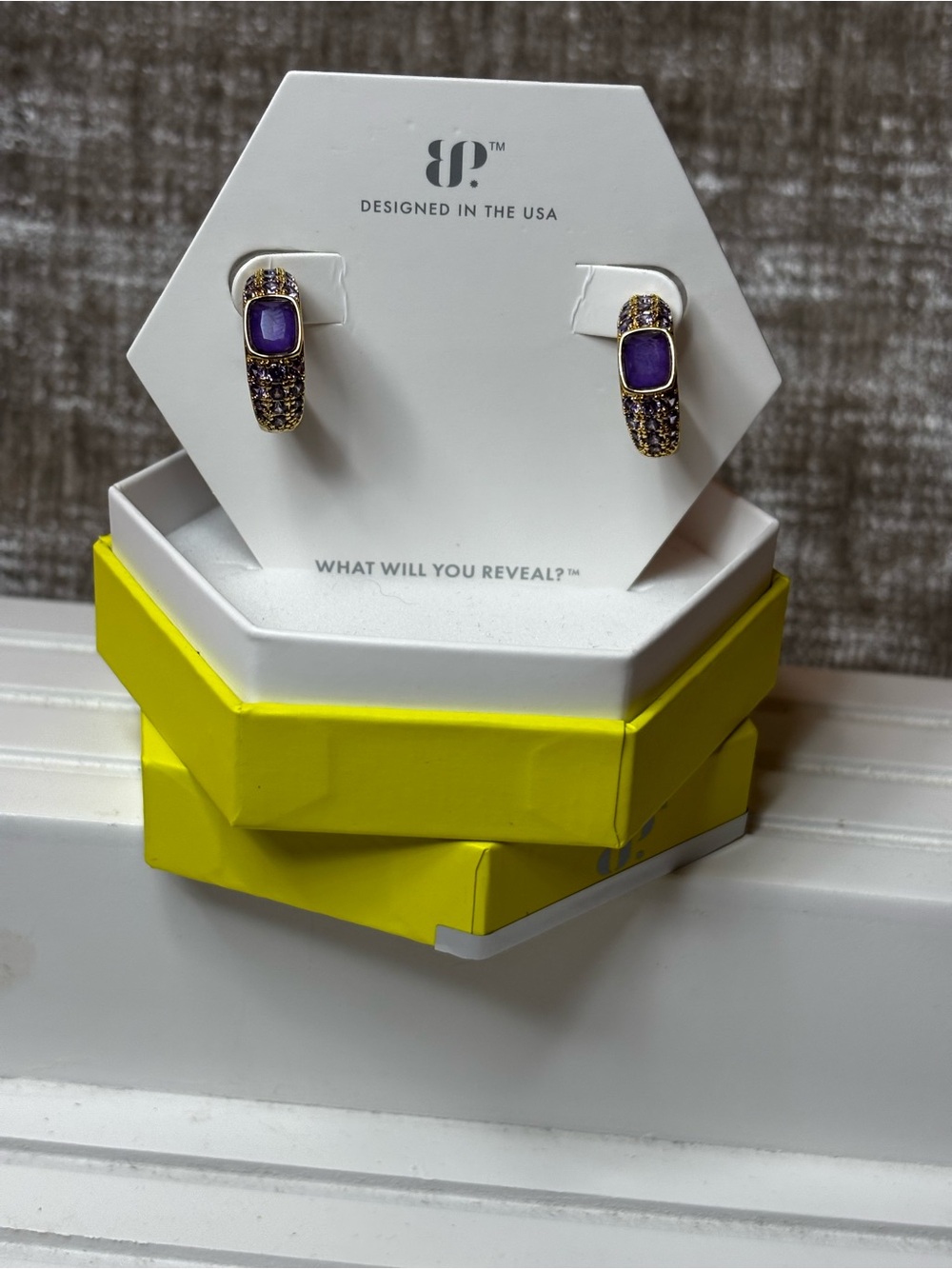 Rare Unicorn hoops! Gold with beautiful lab-created stones! (Amethyst and CZ)